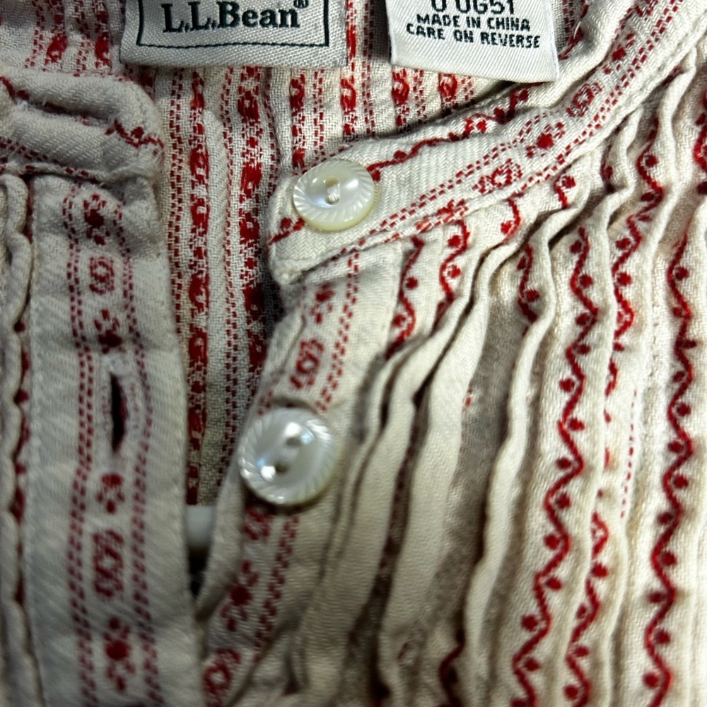 Vtg LL Bean Women’s Dobby Pinstripes Flannel Nightgown Cottagecore Cream Red - Picture 4 of 4